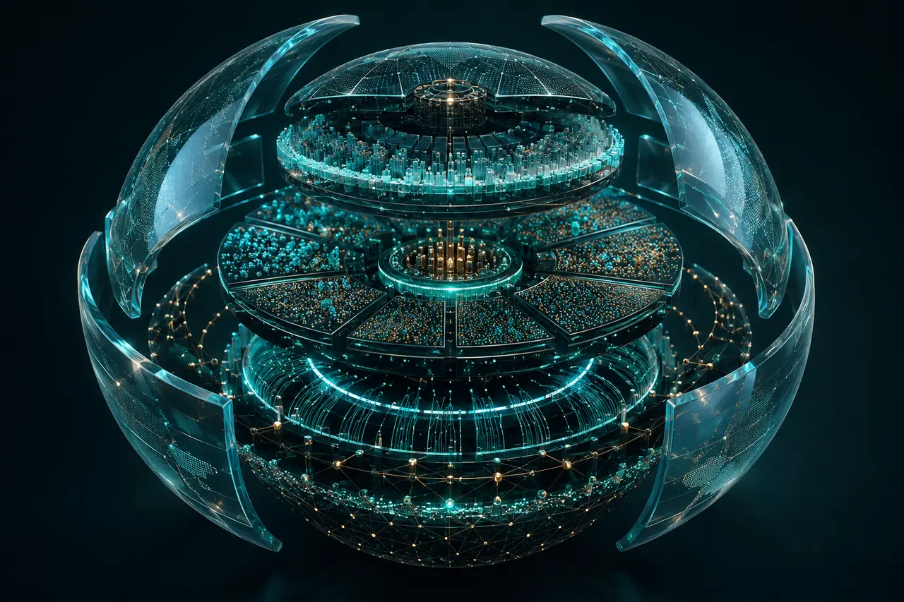 3D exploded market sphere revealing the layers beneath an index